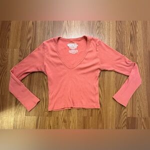 Big Bud Press XS Long Sleeve V Neck Crop Raspberry Color